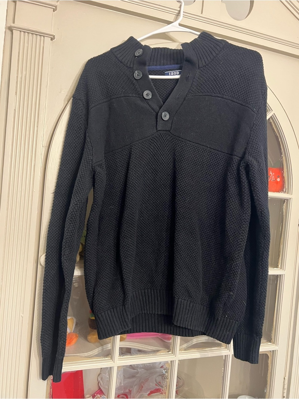 Izod Black Button-Neck Crewneck Sweater